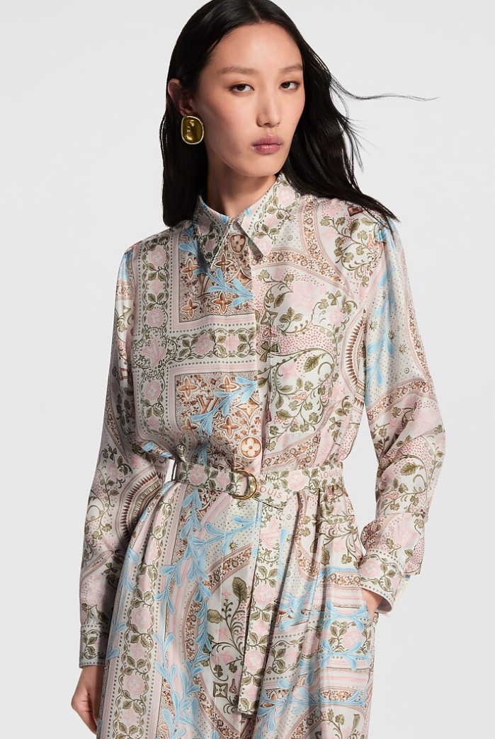 👜 LOUIS VUITTON | Vestido camisero con fular de flores - Imagen 5