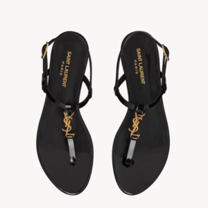 👜 YSL | Sandalias planas Cassandra de piel lisa con monograma de color dorado